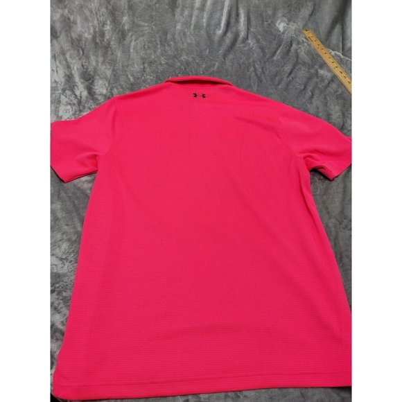 Under Armour Mens Pullover Knit Short Sleeve Hot Pink Polo Logo Shirt Large - Picture 7 of 8
